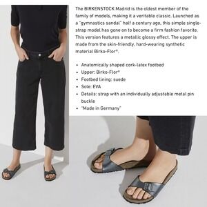 EU39 BIRKENSTOCK Madrid Birko-Flor 1 Strap Slides Sandals Metallic Black Women's